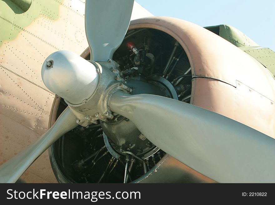 Close up of a  propeller on an old military airforce airplane. Close up of a  propeller on an old military airforce airplane.