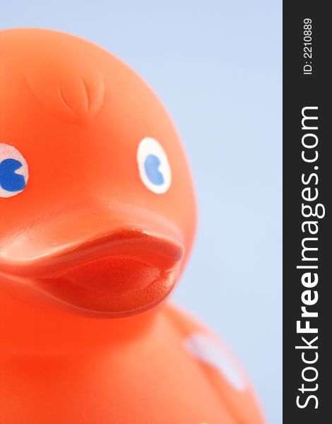 Close up of an orange rubber duck