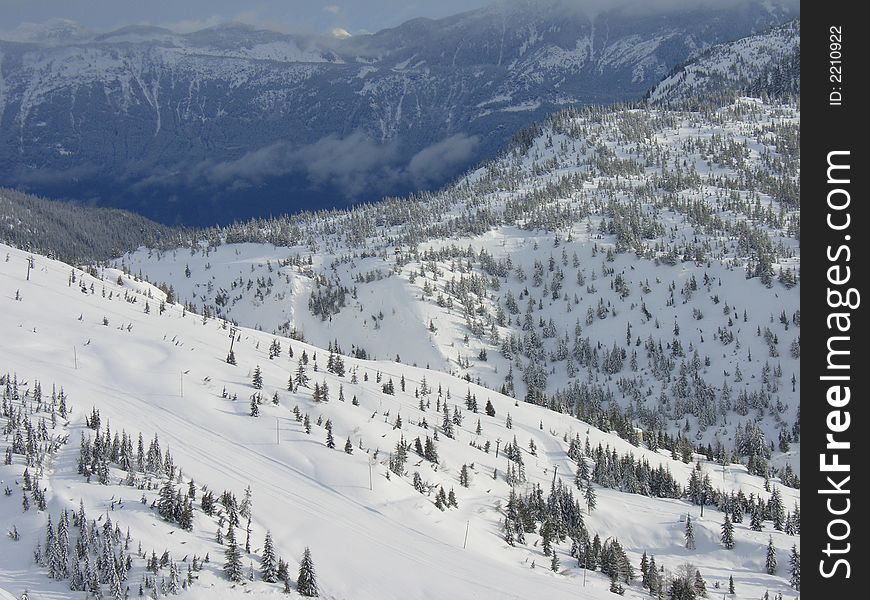 A skii / snowboard hill after a heavy snowfall. A skii / snowboard hill after a heavy snowfall