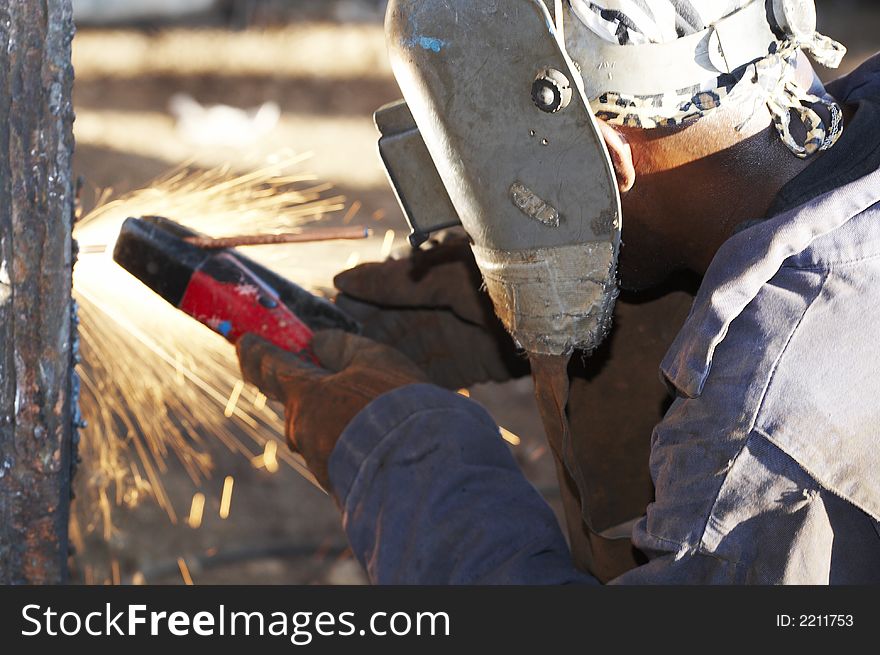 Arc welder working on dayshift. Arc welder working on dayshift