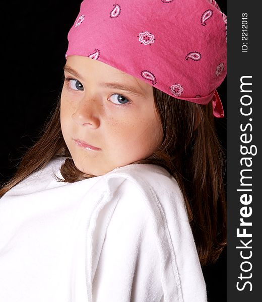 Adorable young brunette model with pink bandana. Adorable young brunette model with pink bandana