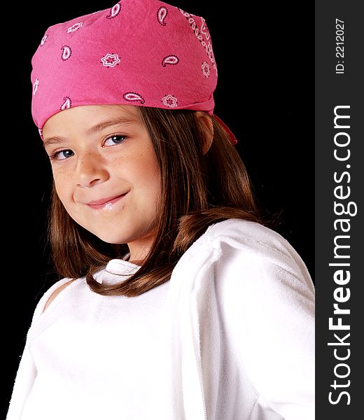 Adorable young brunette model with pink bandana. Adorable young brunette model with pink bandana