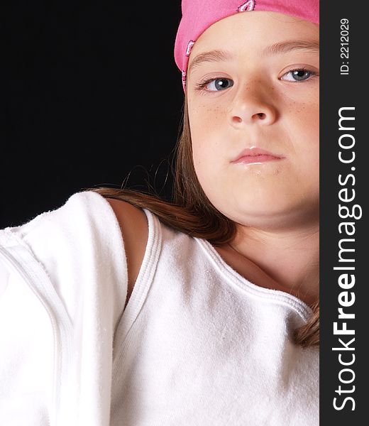 Adorable young brunette model with pink bandana. Adorable young brunette model with pink bandana