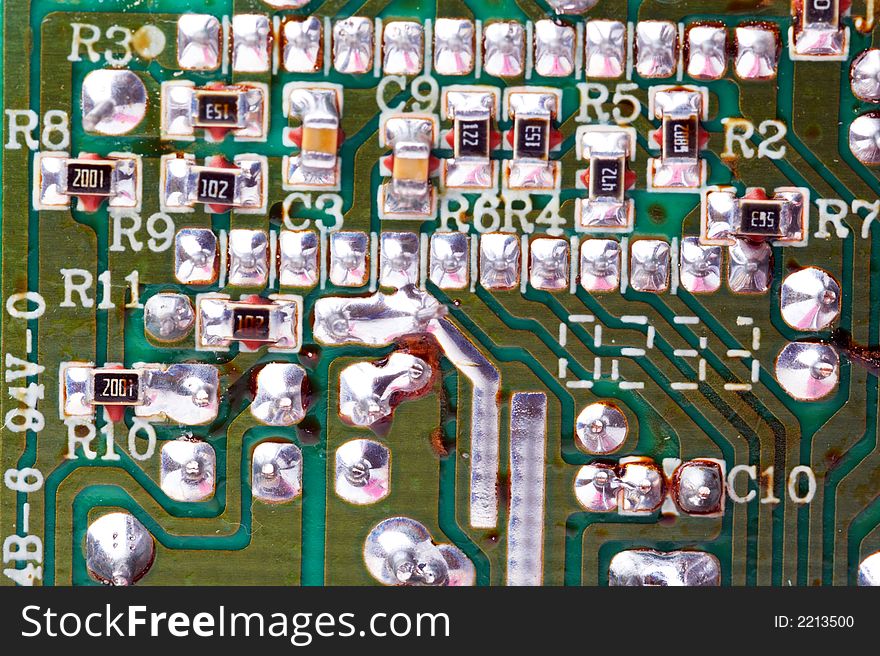 Close-up of a circuit board of a power supply