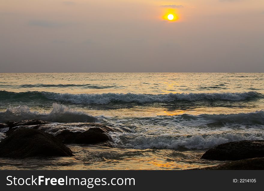 View of slightly stormy sea during sunset. View of slightly stormy sea during sunset