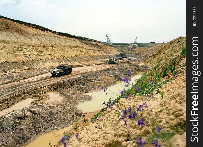 A huge dump truck at a  quarry. A huge dump truck at a  quarry