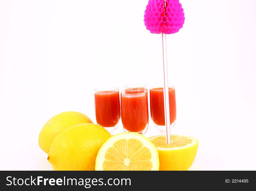 Juice tomato-red juice and sun flowers