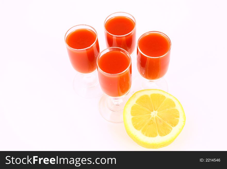 Juice tomato-red juice and sun flowers