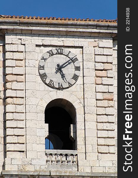 Old churc clock with balcony at Burgos (Spain). Old churc clock with balcony at Burgos (Spain)