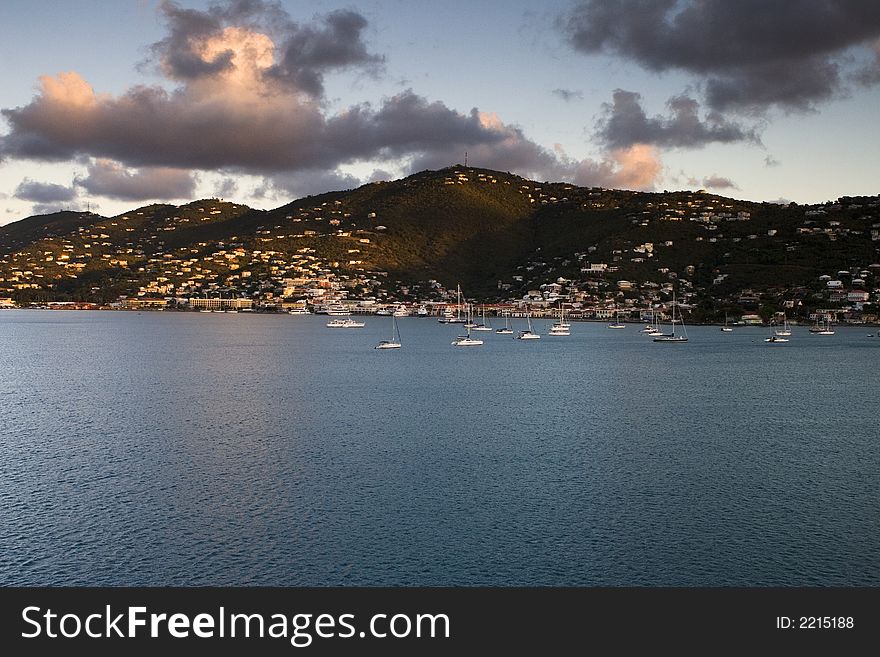 The calm coastline and town view in the Caribbean. The calm coastline and town view in the Caribbean.