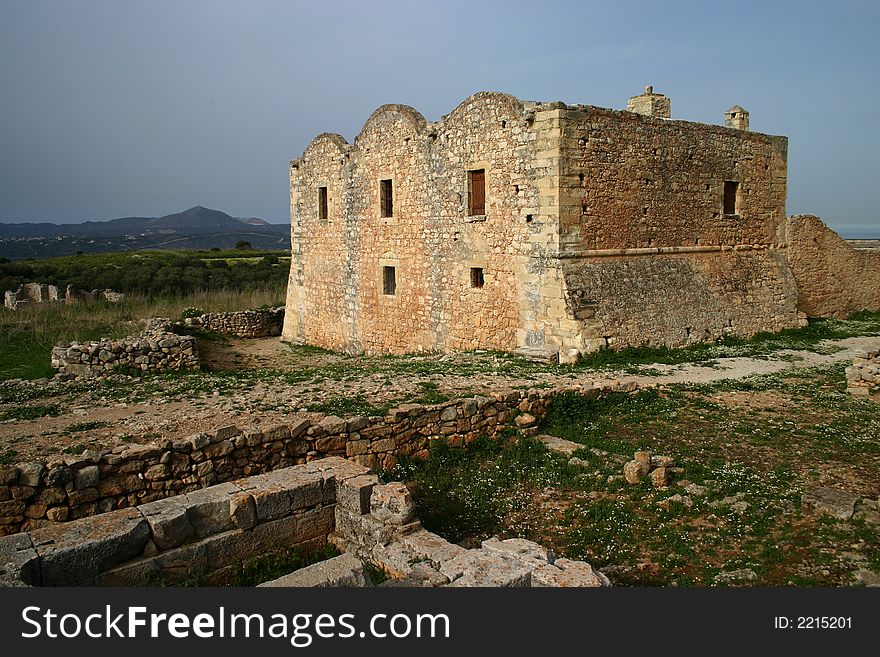 Ruins of old town in mountains, Aptera, Crete
