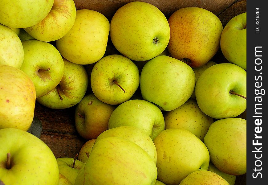 Wooden Crate of Fresh Green Apples From Orchard. Wooden Crate of Fresh Green Apples From Orchard