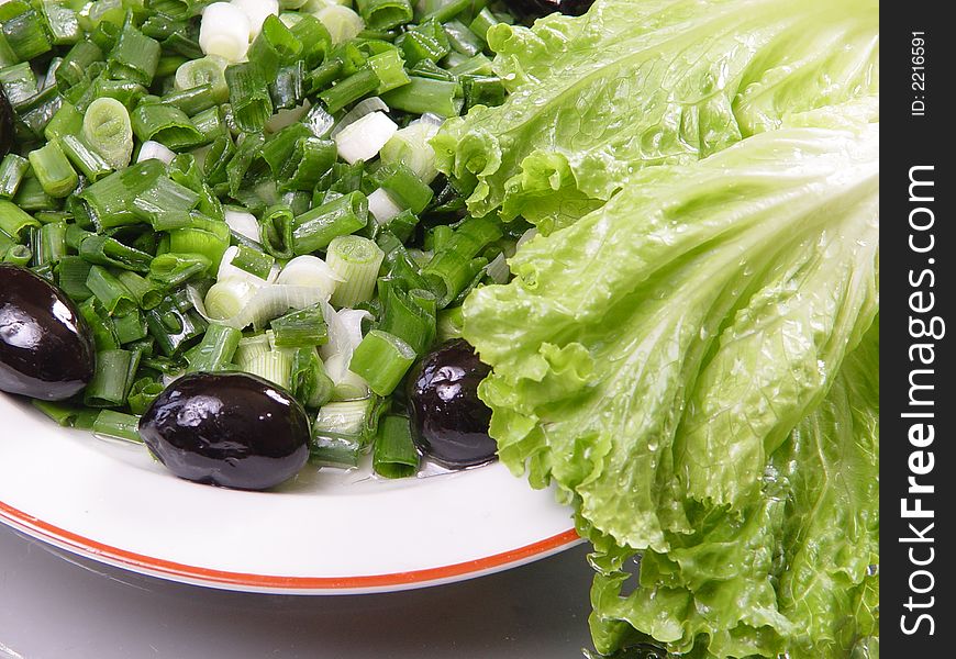 Olive, lettuce and fresh onion salad. Olive, lettuce and fresh onion salad