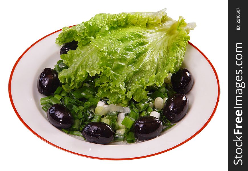 Olive, lettuce and fresh onion salad. Olive, lettuce and fresh onion salad