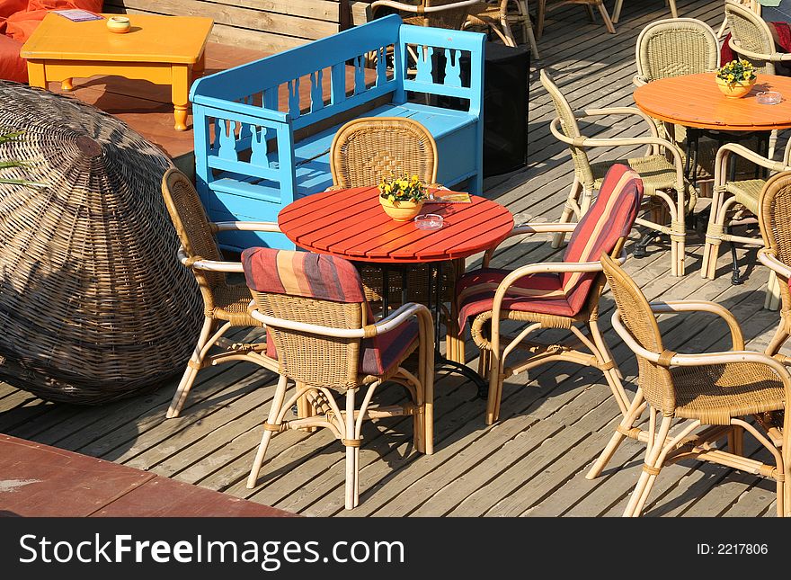 Colourful tables and chairs at a cafe/restaurant. Colourful tables and chairs at a cafe/restaurant