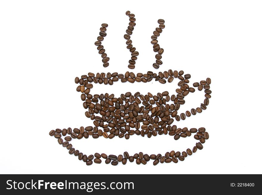 Coffee beans, cup of coffee