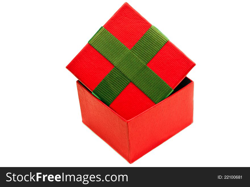 Isolated red green present box on White
