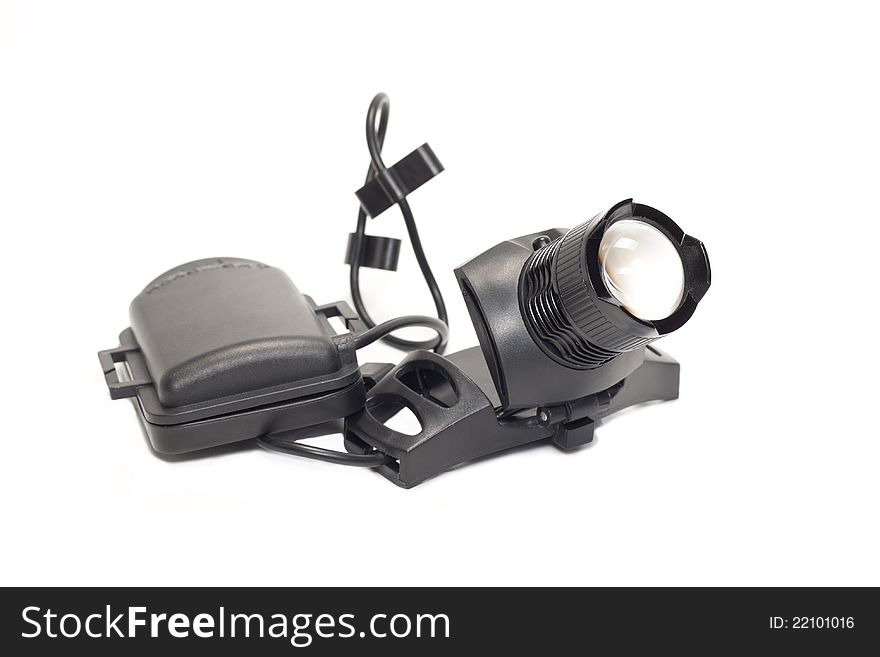 LED a flashlight is black isolated on a white background. LED a flashlight is black isolated on a white background