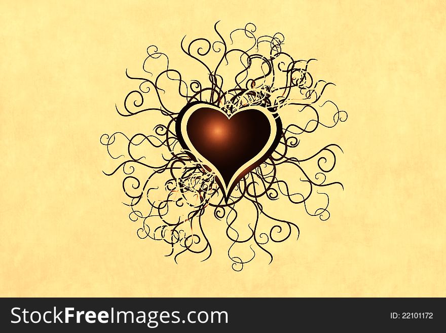 Heart with ornaments on linen background