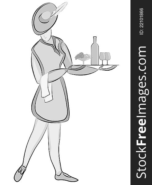 A simple picture of a woman waiter on a white background.
