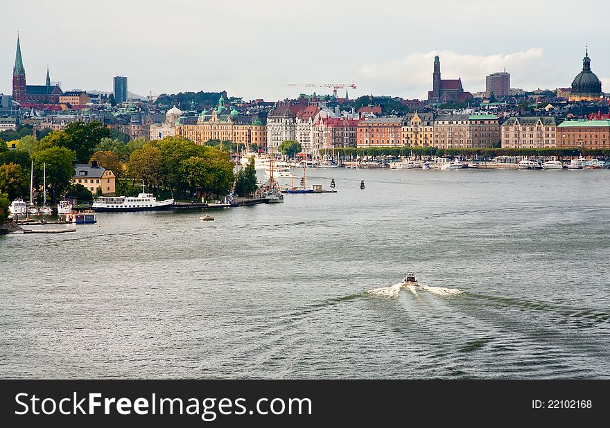 Panorama of Stockholm city in autumn day, Sweden