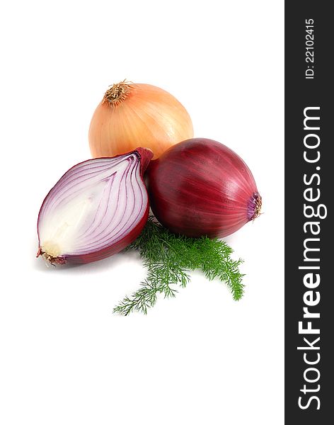 Red and yellow onions isolated over white