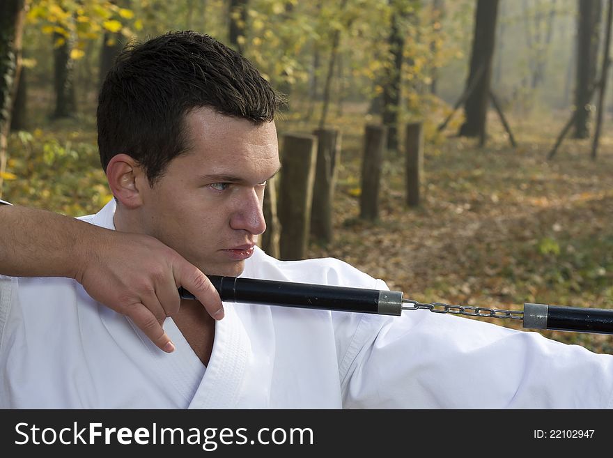Training Nunchaku in nature, and the autumn woods