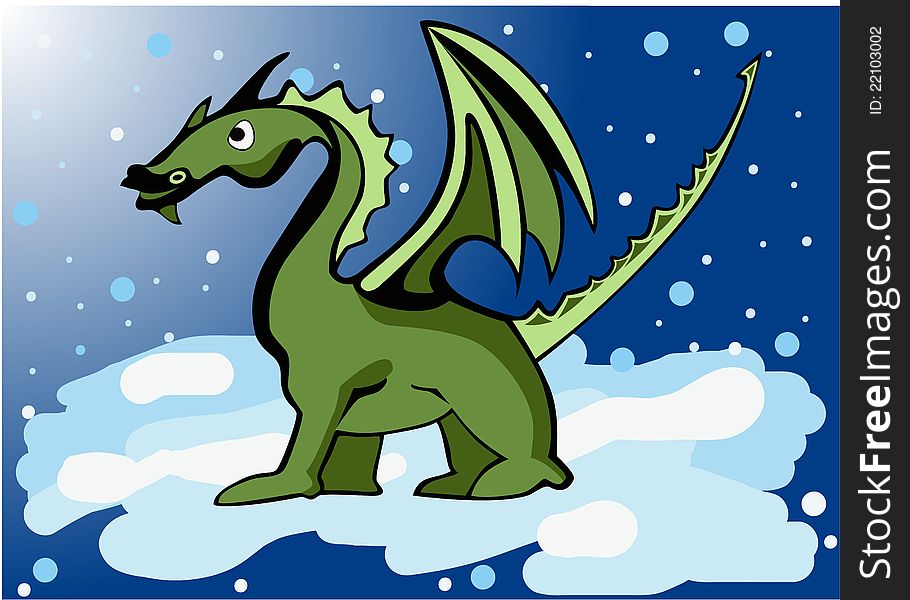 Vector illustration preview, dragon in the snow. Vector illustration preview, dragon in the snow