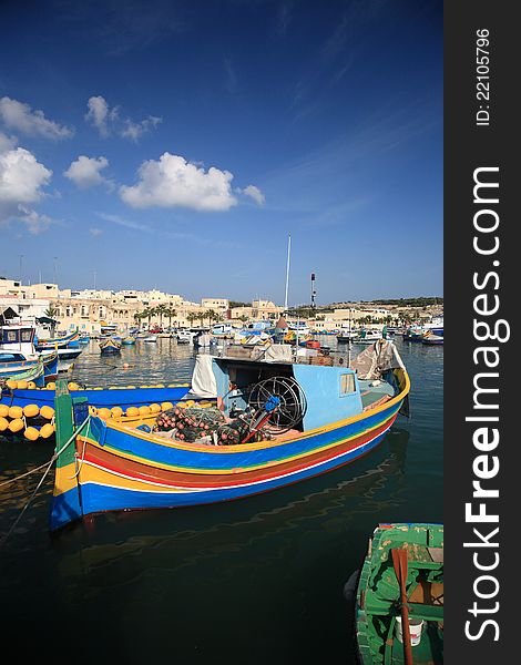 The maltese fishing village, colorful boats