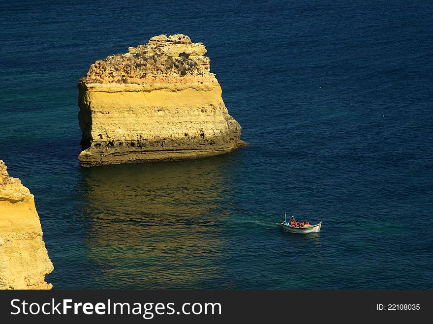 The rocky shoreline of Praia da Marinha, Algarve. The rocky shoreline of Praia da Marinha, Algarve