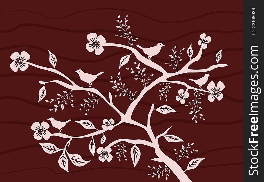 An artwork of an elegant background with birds on branches