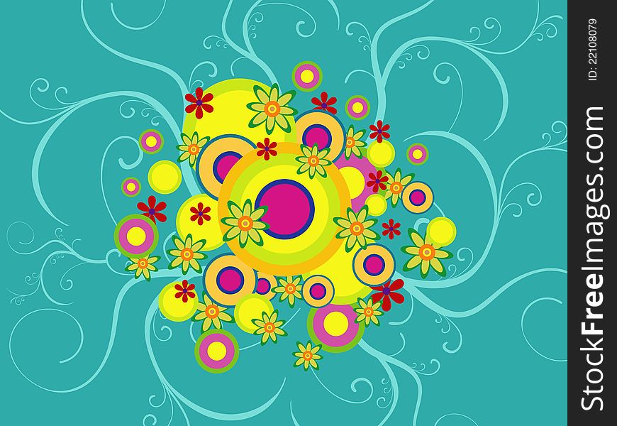 A colorful background composed of circles and flowers