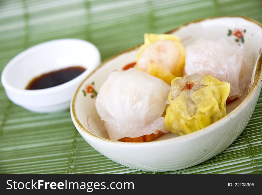 Close up dimsum set on green background