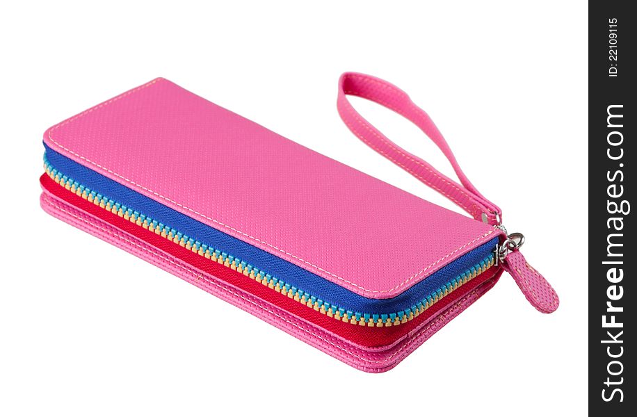 Nice and colorful genuine woman leather wallet on white background the fashion purse. Nice and colorful genuine woman leather wallet on white background the fashion purse