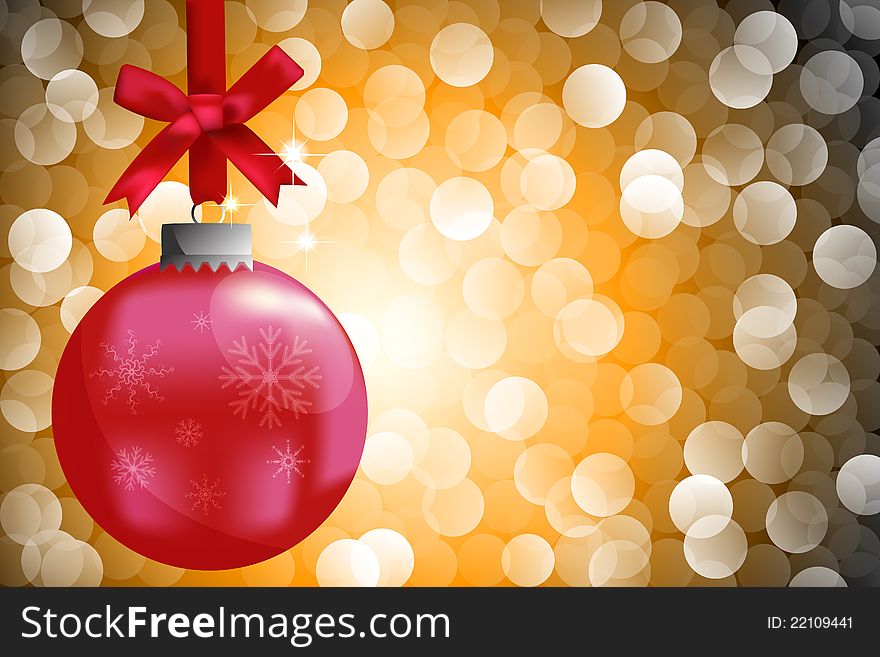 A red Christmas ball. Colorful abstract background