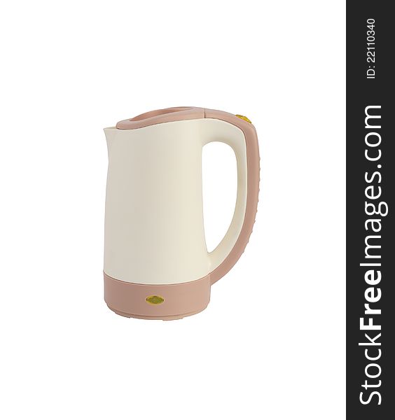Modern beige electric kettle on white background. Isolated with clipping path. Modern beige electric kettle on white background. Isolated with clipping path