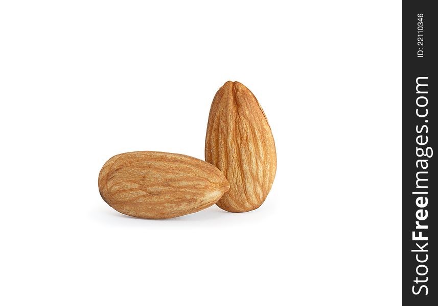Two almonds on white background. with clipping path