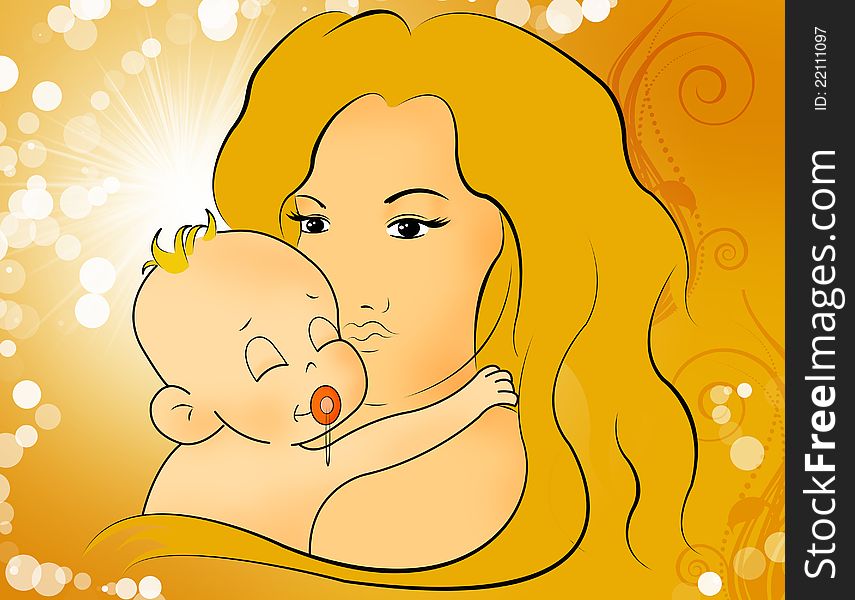 Sweet baby with mother in comic style