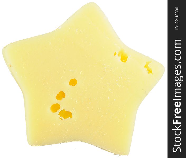 A star-shaped piece of cheese isolated on a white background