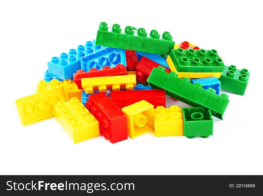 Set of color building blocks on white background