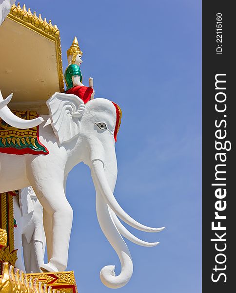 Statues of deities riding elephants in Thailand. Statues of deities riding elephants in Thailand.