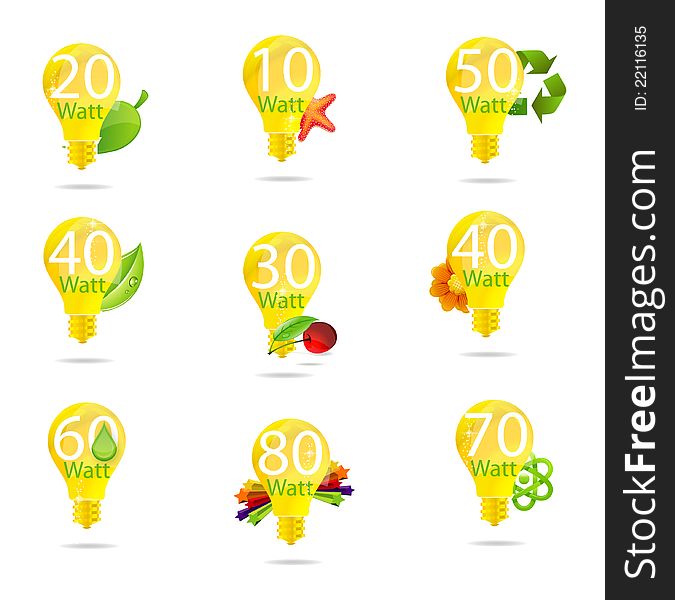 Eco Bulb Symbols Set Isolated Yellow Color