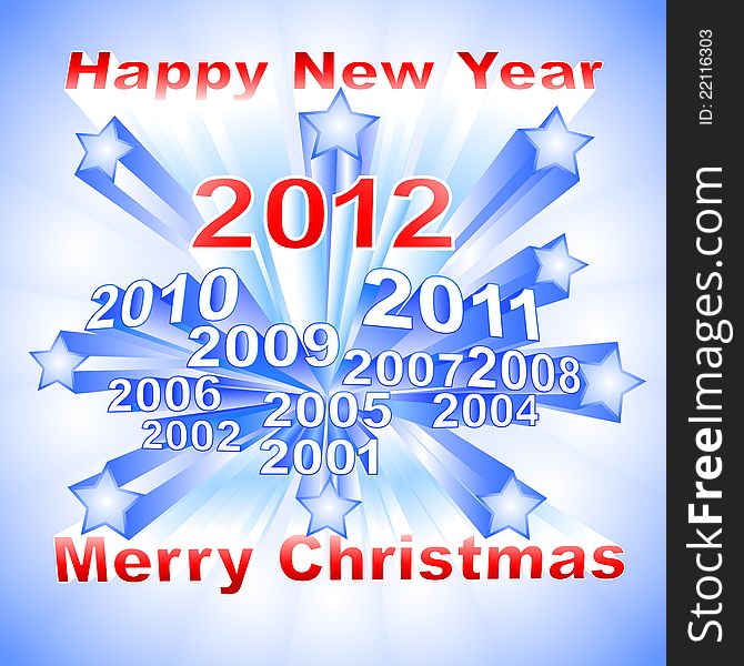 New Year 2012 light background with different years and stars. New Year 2012 light background with different years and stars