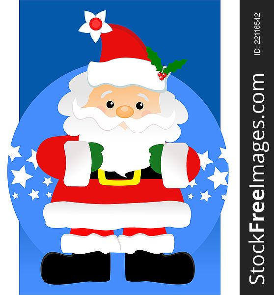 Santa Claus on a blue background, great for greeting cards.