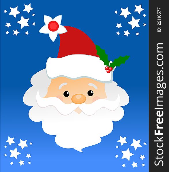 Santa Claus on a blue background, great for greeting cards.