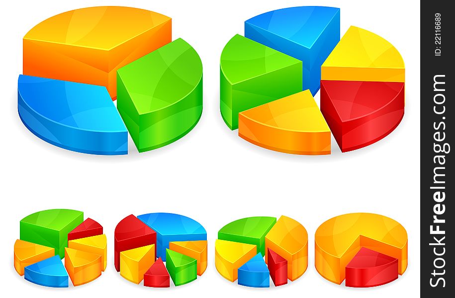 Color circular diagrams with different size pieces, illustration