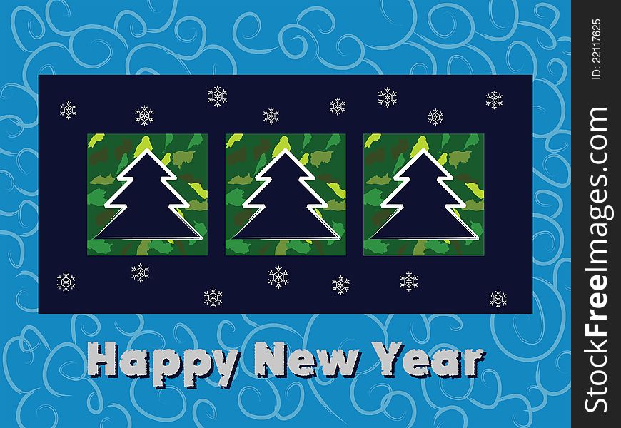 New Year card in blue. New Year card in blue