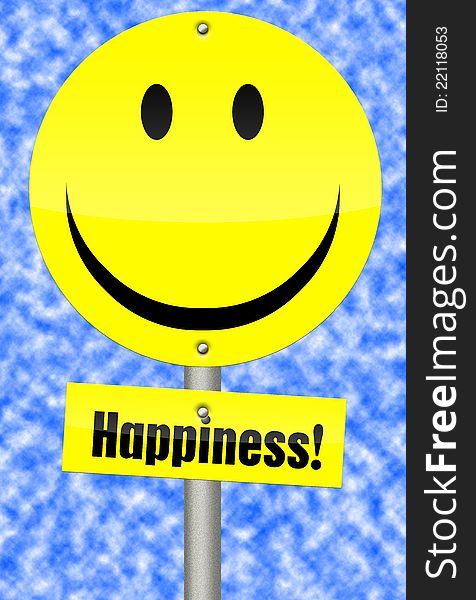Yellow happy sign with blue sky background