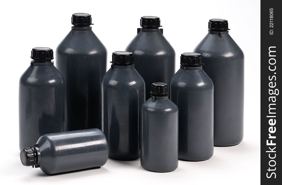 Black plastic bottle  of various sizes