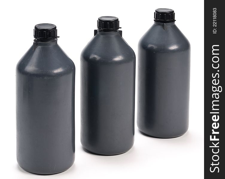 Black plastic bottle  on a white background